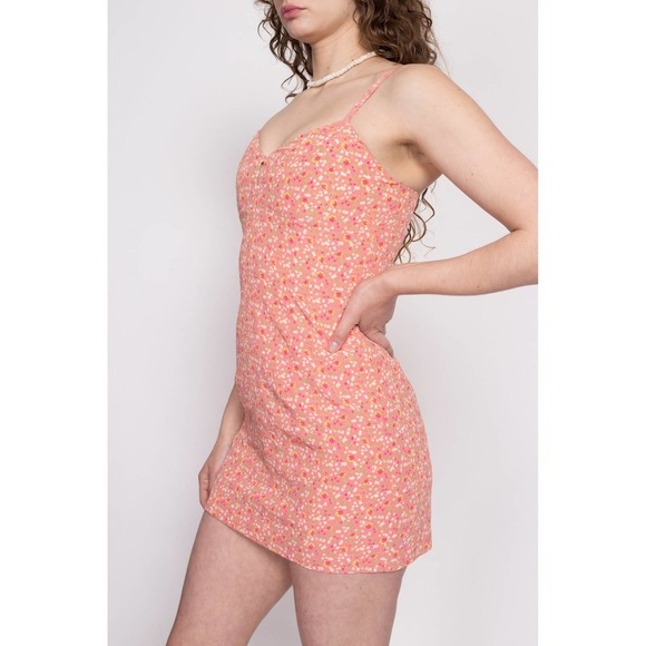 Vintage Express 90s Peach Pink Calico Floral Romper - Extra Small - Picture 3 of 10